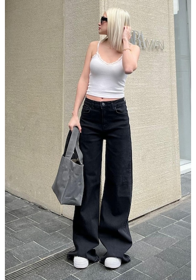 Madmext Siyah Straight Wide Kadın Jean Mg2000-siyah Siyah