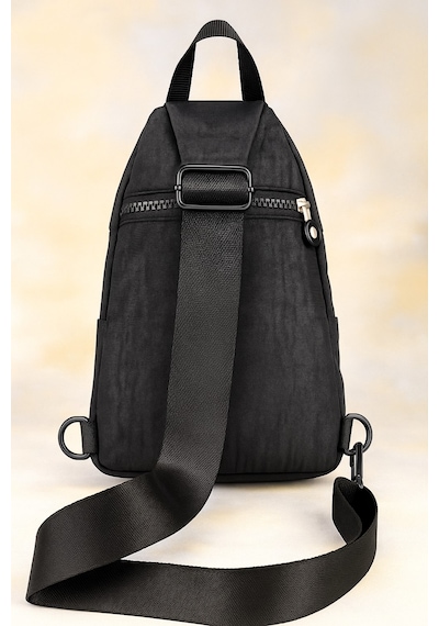 Newish Polo Kadın Krinkıl Kumaş Çapraz Tek Kol Göğüs Ve Omuz Sırt Çantası-crossbody Bag Siyah