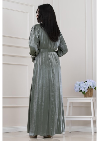 Simli Taşlı Abiye Elbise-mint Yeşili-5571 Mint Yeşili