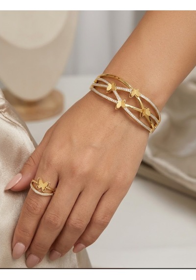Kelebek Kelepçe Ayarlanabilir Çelik Yüzük Gümüş - Rose Gold