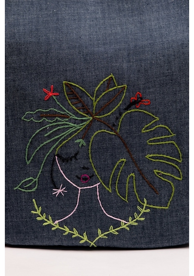 Fabric Craft Bag Sırt Çantası Kot Kumaş Nakışlı Astarlı 38x40 Cm Kot