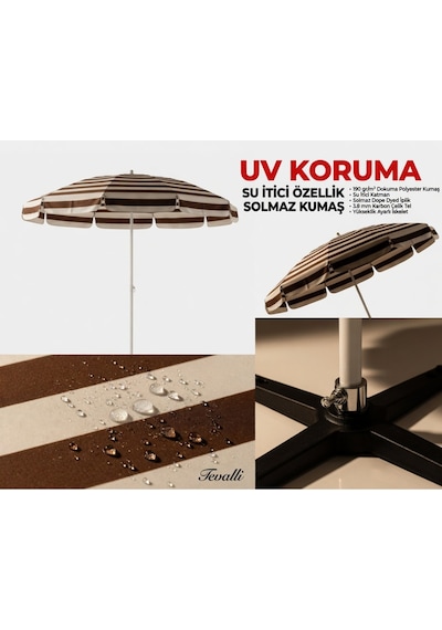 360 Dönebilen Plaj Şemsiyesi Uv Korumalı Su İtici Solmaz Kumaş 190 Gr Dokuma Polyester -kahvre Kahverengi