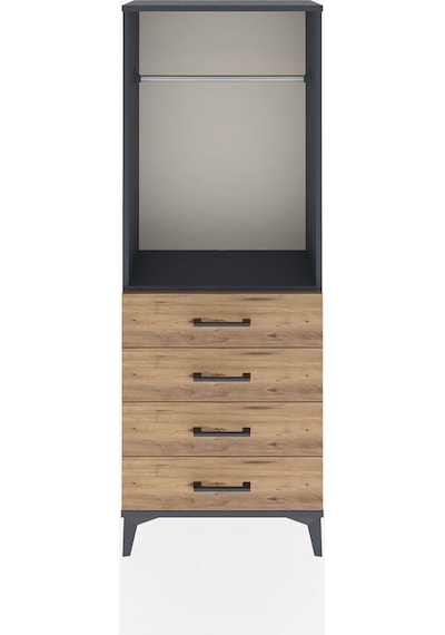 Arges Dolap Tek Raflı 4 Çekmeceli Tek Askılı 60x30x163 Antrasit-çam Antrasit