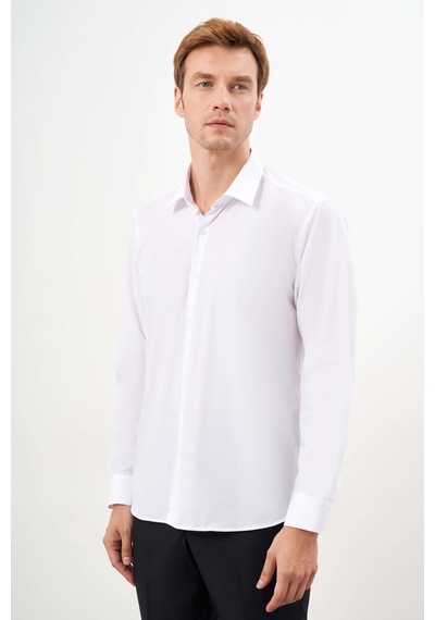 Morven Erkek Beyaz Basic Düz Desen Sert Yaka Regular Fit Gömlek 24mc004059600 Beyaz