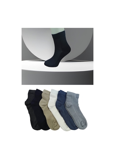 Leement Socks Erkek 6 Çift Burun Dikişsiz Bambu Orta Konç Çorap Beyaz