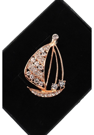 Özgürlüğün Rotası Yelkenli Broş Kristal Taşlı Gold Renkli Unisex Erkek Kadın Yaka İğnesi Gemi Çok renkli