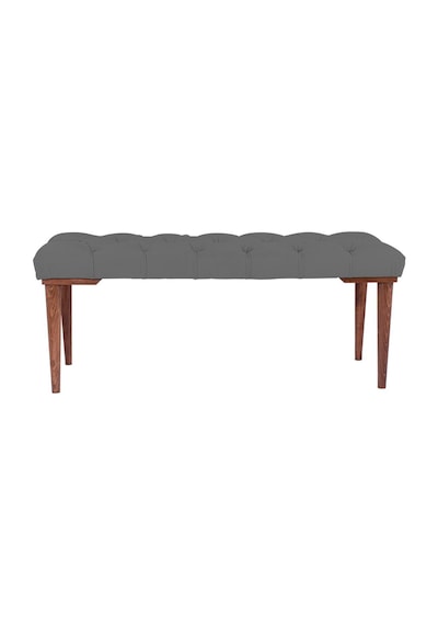 Gazzini Classic Retro Gürgen Ayak Chester Model Kapitoneli Gri Puf Bench - Ceviz Ayak