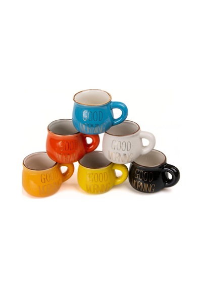 Tr Mukko Home 6'li Renkli Porselen Espresso Fincan Seti Gold Yazılı Good Morning Tasarım,çok Renkli Diğer