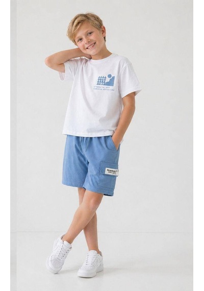 Miniko Kids Erkek Çocuk Kargo Cepli Pamuk Şortlu Takım Beyaz