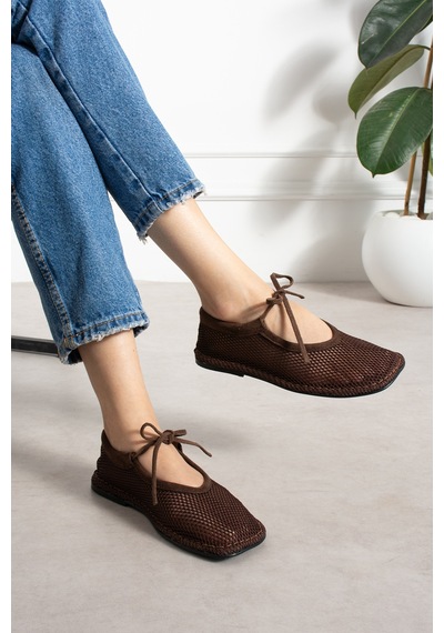 Duxal Shoes John Kadın Kahverengi Nefes Alan File Babet Bağcıklı Yazlık Ayakkabı Acıkahve