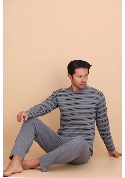 Redline Hunt Regular Erkek Uzun Kol Pijama Takımı Açık Gri