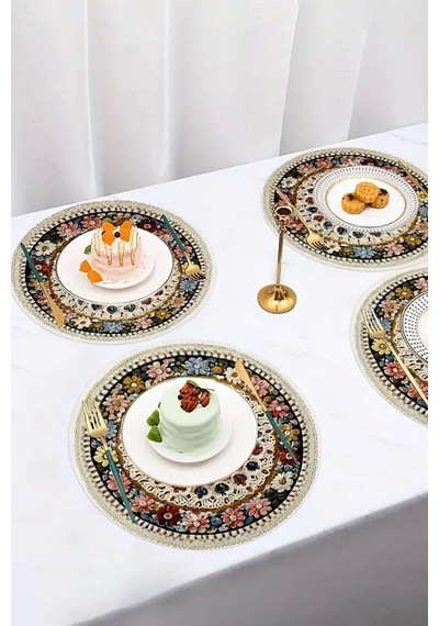 Valerine Life 6 Lı Yuvarlak Amerikan Servis Altlığı 35x35cm Restoran Ev İçin Yıkanabilir Kaymaz Çiçe Renkli