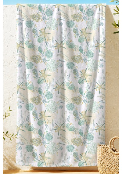 Deniz Yıldızı Kabuğu Plaj Havlusu - Marine Pastel Mint Bej Havuz Hızlı Kuruyan Mikrofiber Havlu Eski Lavanta