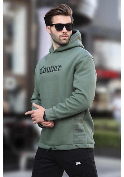 Madmext Haki Kapüşonlu Baskılı Erkek Sweatshirt 7090 Haki