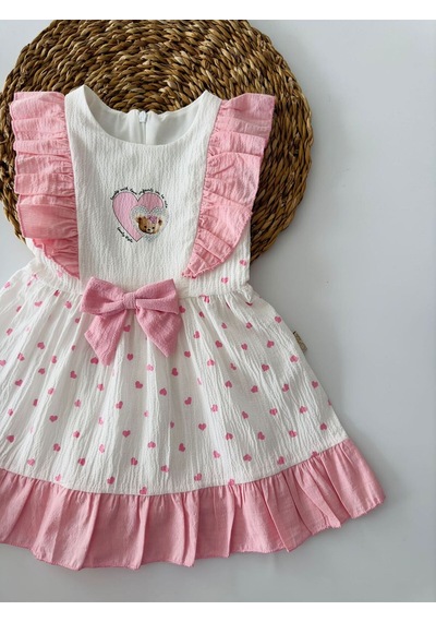 Miniğimin Cicileri Ayıcıklı Fırfırlı Kız Çocuk Elbise - Pembe Pembe