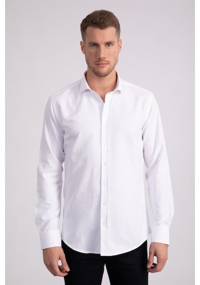 Tudors Modern Slim Fit Dar Kesim Armürlü Erkek Gömlek-22481 Beyaz