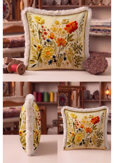 Çiçek Desenli Bahar Bahçe Saçaklı Yastık Kılıfı - Botanik Floral Boho Vizon Püsküllü Kırlent Kılıfı Sakin Esinti Ritüel Çiçek Desenli Bahar Bahçe Saçaklı Yastık Kılıfı - Botanik Floral Boho Vizon Püsküllü Kırlent Kılıfı Sakin Esinti Ritüel
