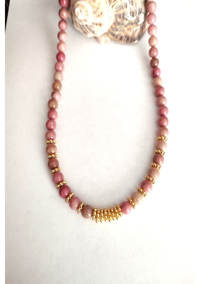 Sertifikalı 6 Mm Rodonit Doğaltaş Kolye 046 - Pembe