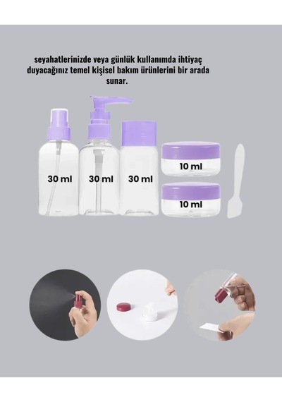 Hubrendy Tekno Seyahat Banyo Seti 5 Parça Şeffaf Taşıma Çantalı 30 Ml