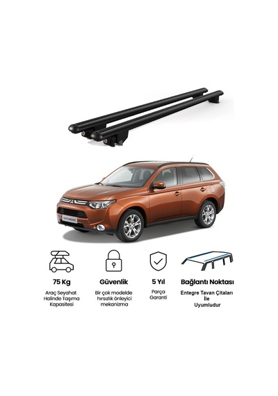 Kanca Mıtsubıshı Outlander 2013 Ve Sonrası Uyumlu Siyah Kilitli Ara Atkı 130cm Port Bagaj Tavan Barı