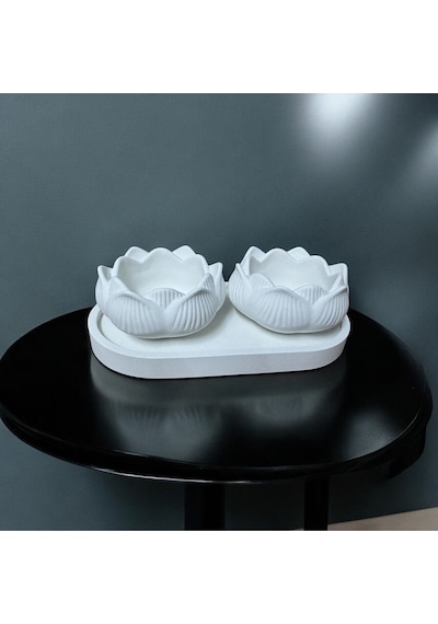 Bernami Vazo Pinterest 3lü Set Lotus Çiçeği & Oval Organizer Tabak & Tealight Mumluk & Dekor Süs & Alçı Mumluk Diğer