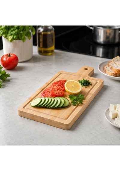 Kalın Bambu Kesme Tahtası - Büyük Boy Antibakteriyel Yıkanabilir Doğrama Tahtası 37x17x2.5cm Diğer