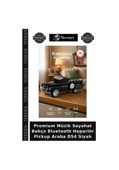Premium Müzik Seyahat Bahçe Bluetooth Hoparlör Pickup Araba D54 Siyah