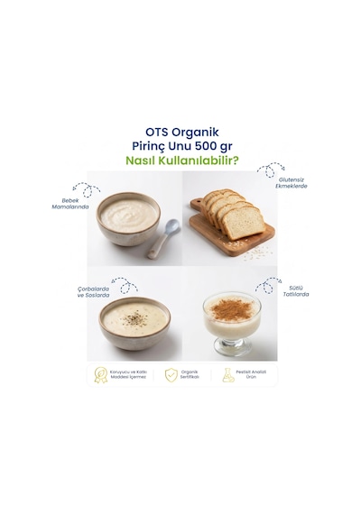 Ots Organik Pirinç Unu 500 gr  (Organik Sertifikalı, Pestisit Analizli)