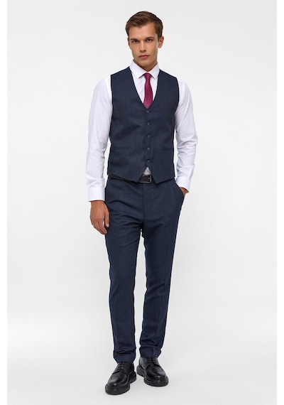 Süvari Lacivert Slim Desenli Mono Yaka 6 Drop Yelekli Takım Elbise Süvari Lacivert Slim Desenli Mono Yaka 6 Drop Yelekli Takım Elbise