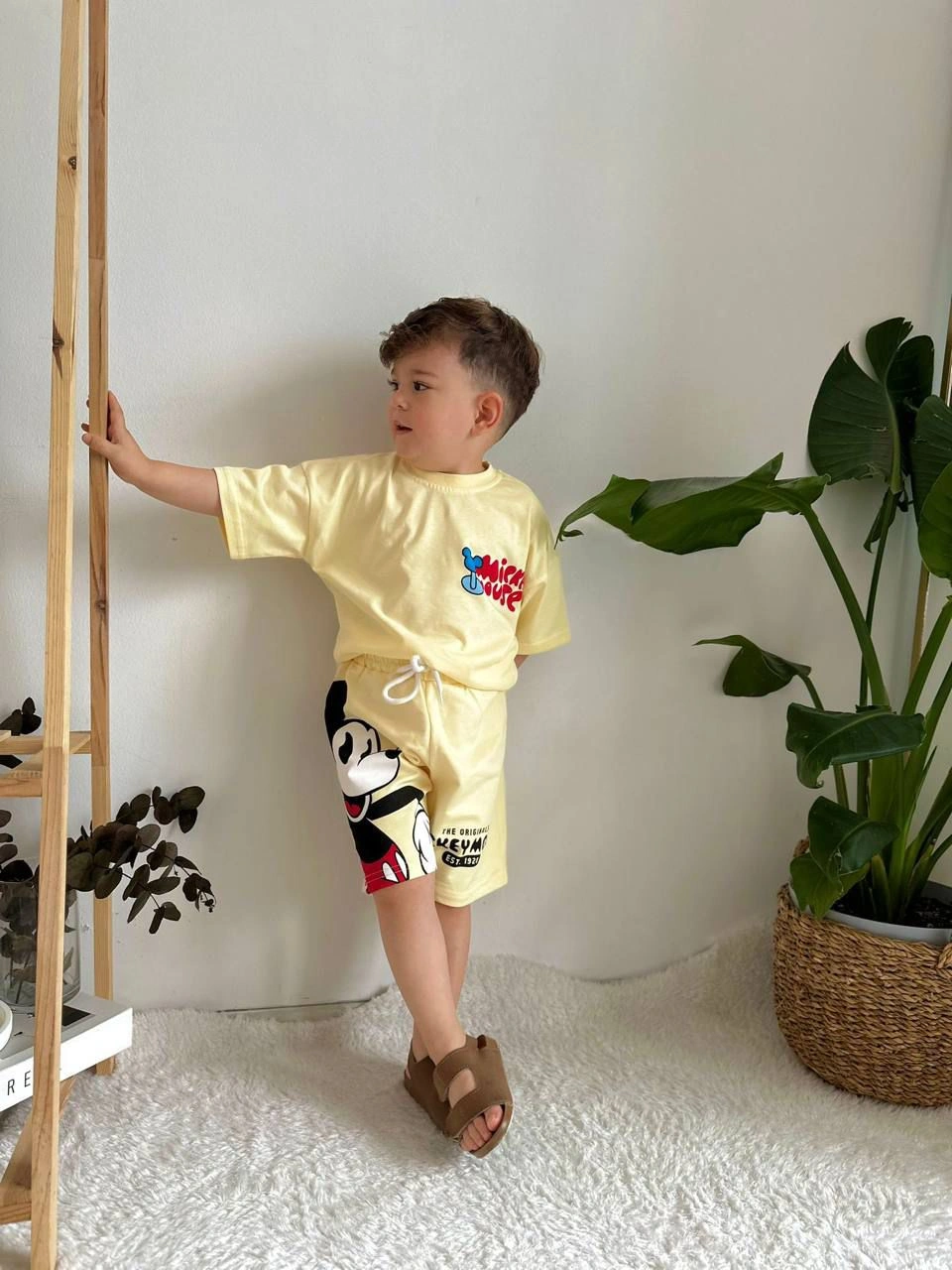 Cg Kids Mickey Mouse Sırt Baskı Detaylı Erkek Çocuk Alt Üst Takım Krem