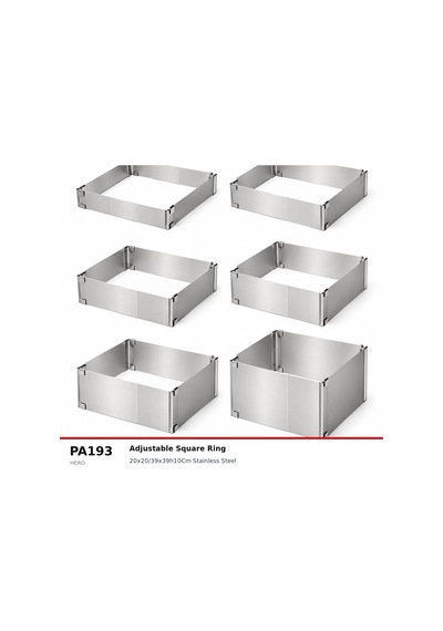 Fida Ayarlanabilir Pasta Çemberi Kare H10 Cm Paslanmaz Pasta Kalıbı Inox