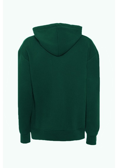Tudors Unisex Relax Fit Rahat Kesim Pamuklu İçi Polarlı Çift Cepli Tam Fermuarlı Yeşil Kapüşonlu Sweatshirt-32700 Yeşil