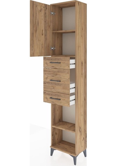 Arges Dolap 3 Raflı 3 Çekmeceli Tek Kapaklı 44x30x221 Çam-çam Çam