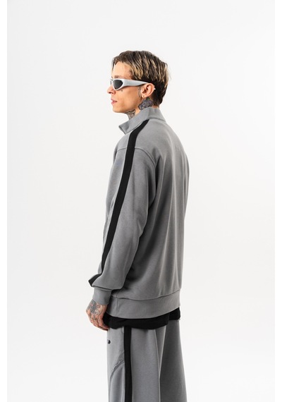 Respire Erkek Pis Dikiş Detaylı Yarım Fermuarlı Diagonel Sweatshirt Gri