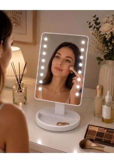 Led Işıklı Makyaj Aynası, Dokunmatik Sensörlü, Type-c Şarj Kablolu, Ayarlanabilir, 16 Led, Beyaz, Kare Tasarım Genel