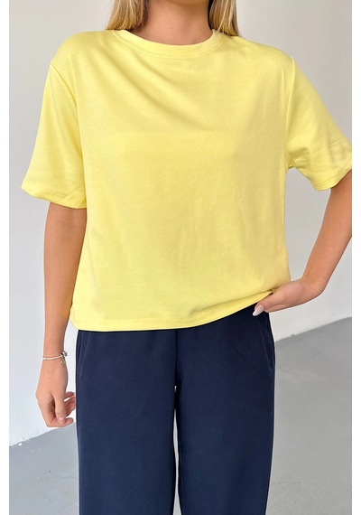 Giysa Kadın Bisiklet Yaka Regular Fit Basic T-shirt Sarı - Ms0001353 Sarı