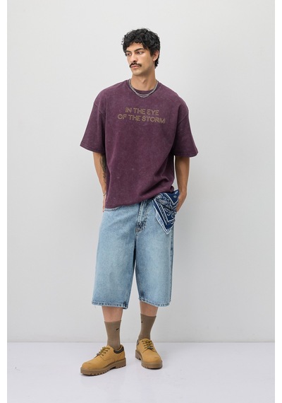 Vamos Oversize Baskılı Tişört V70-184 Bordo