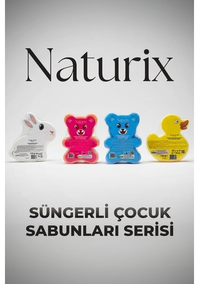 Naturix Ayıcık Şekilli Süngerli Çilekli Çocuk Sabunu Hassas Ciltler İçin Yumuşak Bakım 150 Gr 24'li