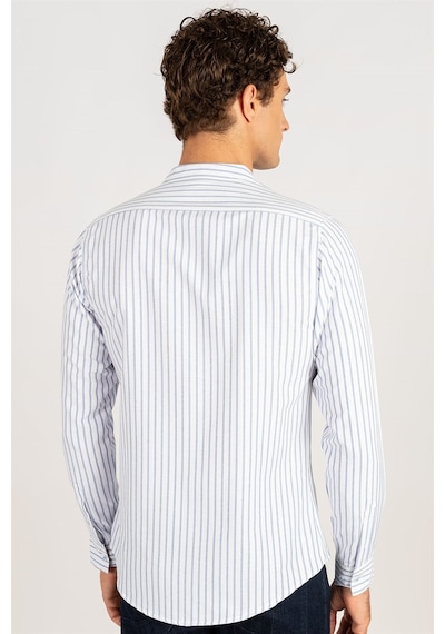 Tudors Slim Fit Uzun Kol Çizgili Hakim Yaka Erkek Gömlek-24977 Beyaz