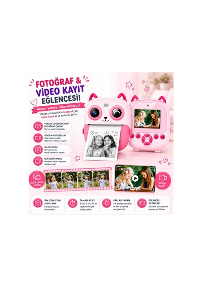 Robeve Video Kayıtlı Selfie Özellikli Anında Baskılı Termal Yazıcılı Fotoğraf Makinesi