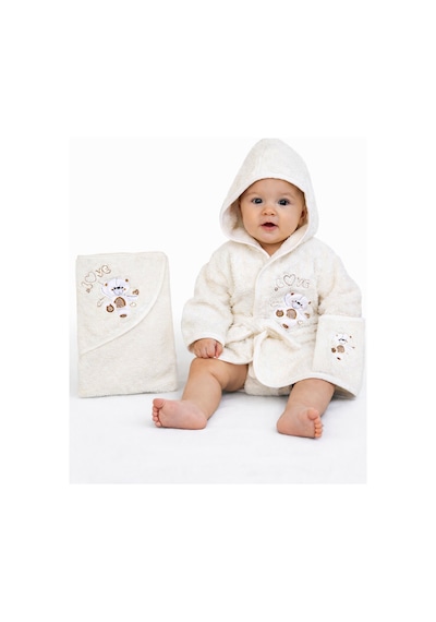 %100 Pamuk Yenidoğan Bebek Çocuk Bornoz Havlu Takımı Set Krem-standart Krem