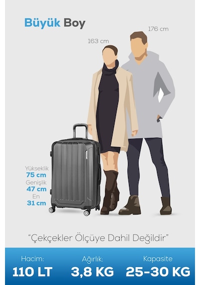 Polo&Sky Spring Model Füme Renk Büyük Boy Valiz Bavul Füme