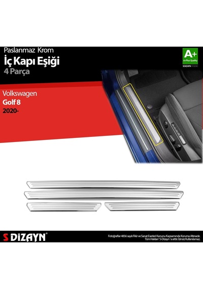 S-Dizayn Volkswagen Golf Uyumlu 8 Hatchback Krom İç Kapı Eşiği 4 Parça. 2020 Üzeri Parça