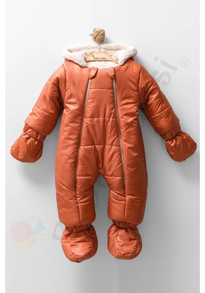 Bebek Vadisi Yeni İçi Peluş Kapüşonlu Patikli Eldivenli Kar Kışlık Çocuk Erkek Bebek Astronot Tulum Kozmonot Mont Turuncu