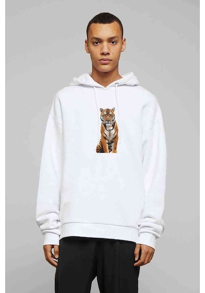 Bengal Kaplanı Sumatra Baskılı Beyaz Erkek Örme Sweatshirt (531033455)