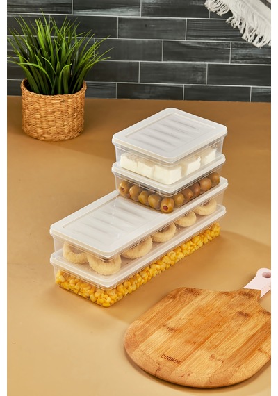 Multi Box 4 Parça 2 Farklı Boy Saklama Kabı Seti - Dondurucu & Mikrodalga Uyumlu Krem