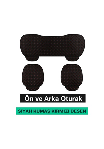 Audi Q3 Uyumlu 3 Parça Kapitone Kumaş Minder Siyah Kırmızı