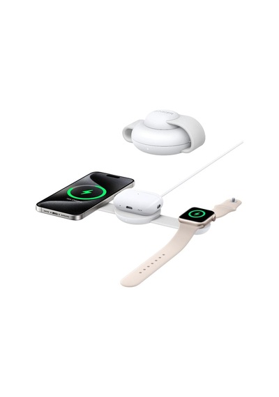 Maggo 3'ü 1 Arada Kablosuz Şarj İstasyonu, Qi2, 15w, Katlanabilir, Magsafe Uyumlu, Beyaz - B25m8