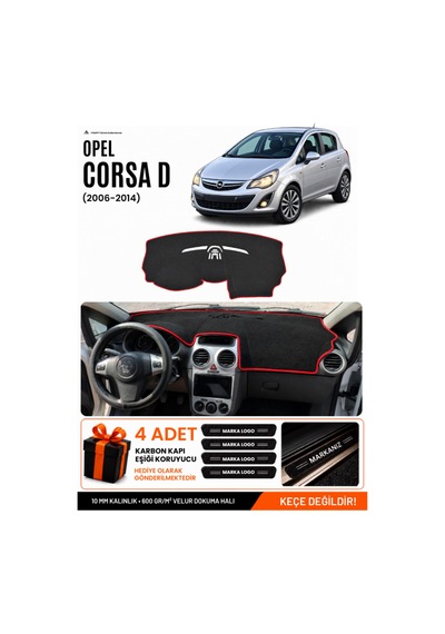 Opel Corsa D 2006-2014 Uyumlu Torpido Örtüsü, Torpido Kılıfı - Siyah Kırmızı