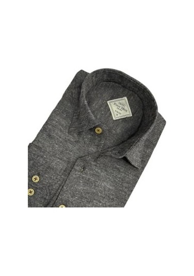 Klasik  Cotton Uzun Kollu Terletmeyen Kışlık Flanel Kumaş Koyu Gri Gömlek Slim Fit Koyu Gri